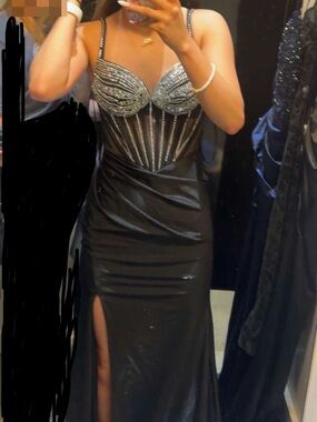 chinese dress ladies Andrea & Leo Couture A1229 Beaded Feather Mermaid Prom Dress Slit Sequ –  Glass Slipper Formals main image 0